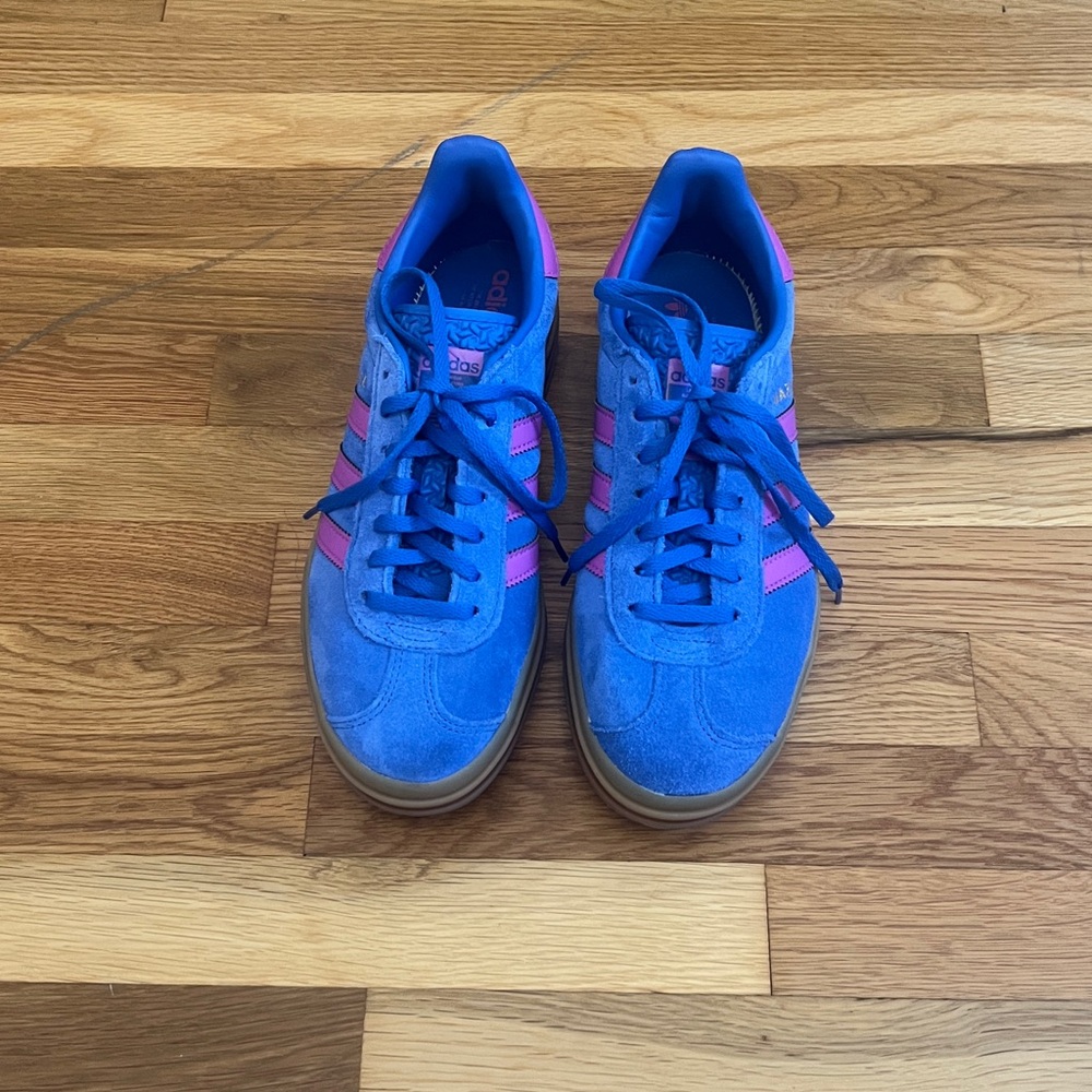 Adidas Gazelle Blue Sneakers with Pink Accents